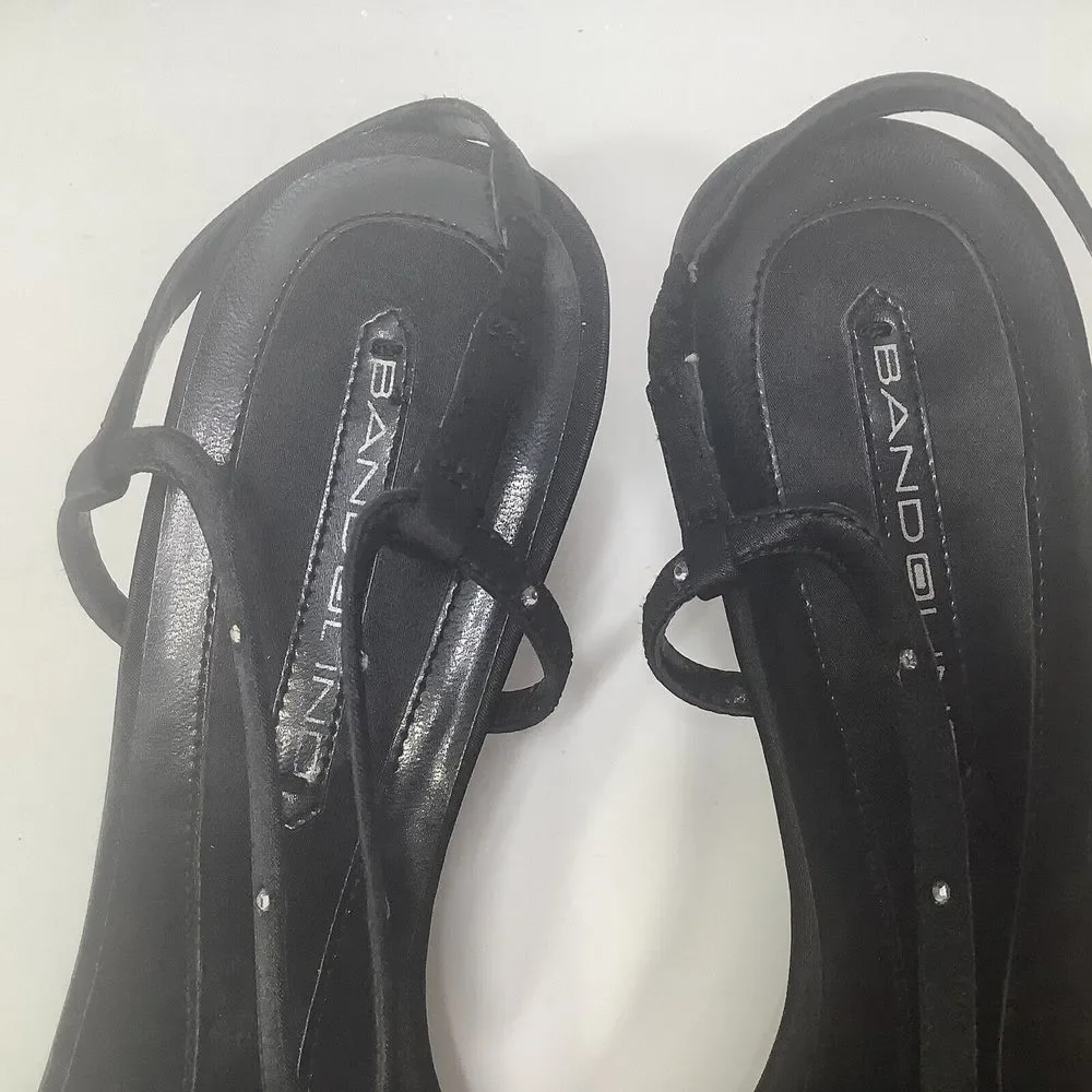 Bandolino Dressy Strappy Sandal Size 9.5 M Black Fabric‎ with Rhinestones Womans